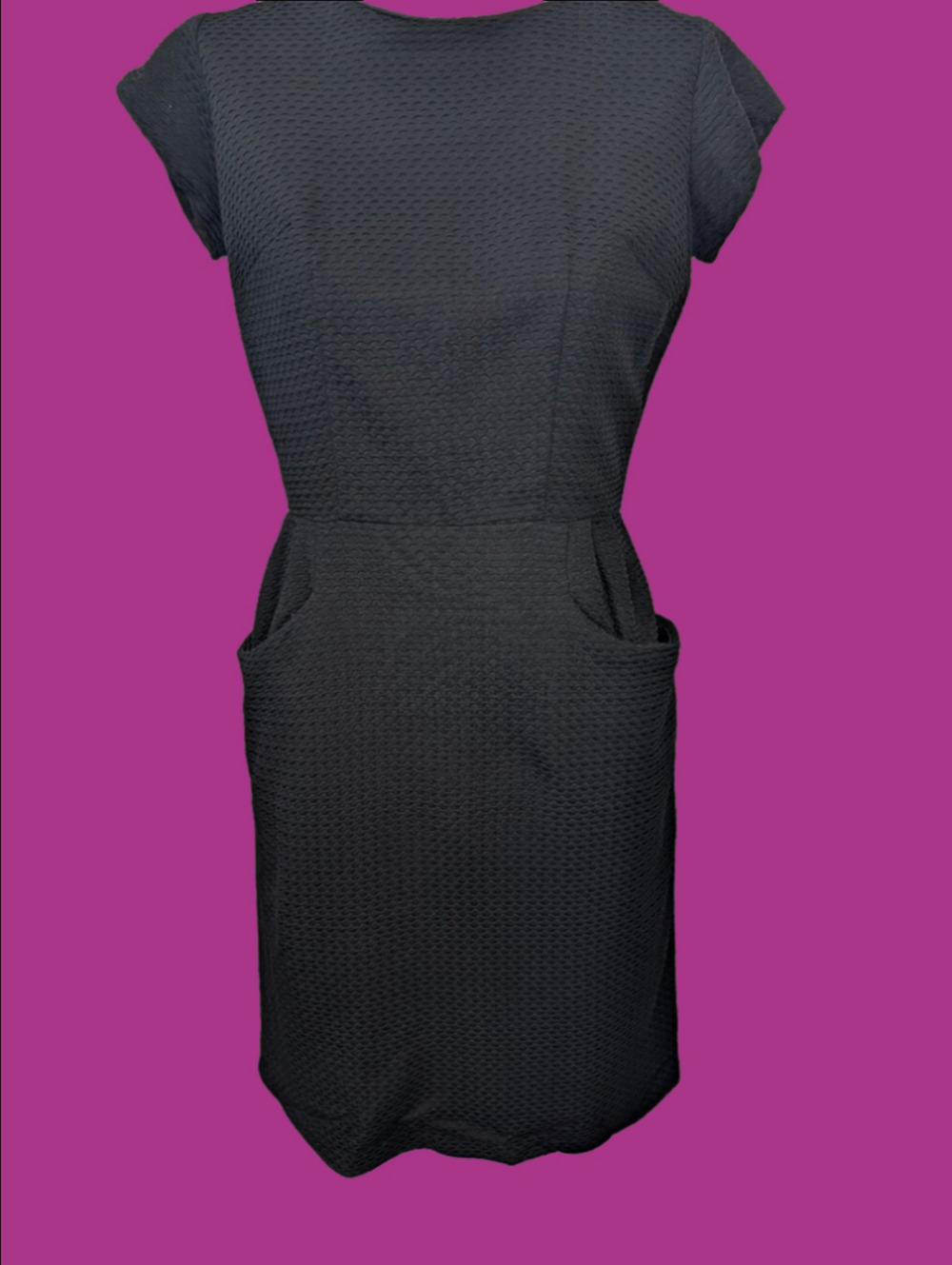 Vintage Wiggle Dress 1950s  Textured Fabric Metal Zipper Cap-Sleeve